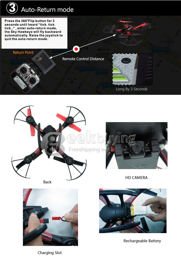 SKY HAWKEYE 1315S 5.8G FPV Real Time Transmission 2.4G 4CH 6 Axis RC Quadcopter with 0.3MP Camera Headless Mode -Red