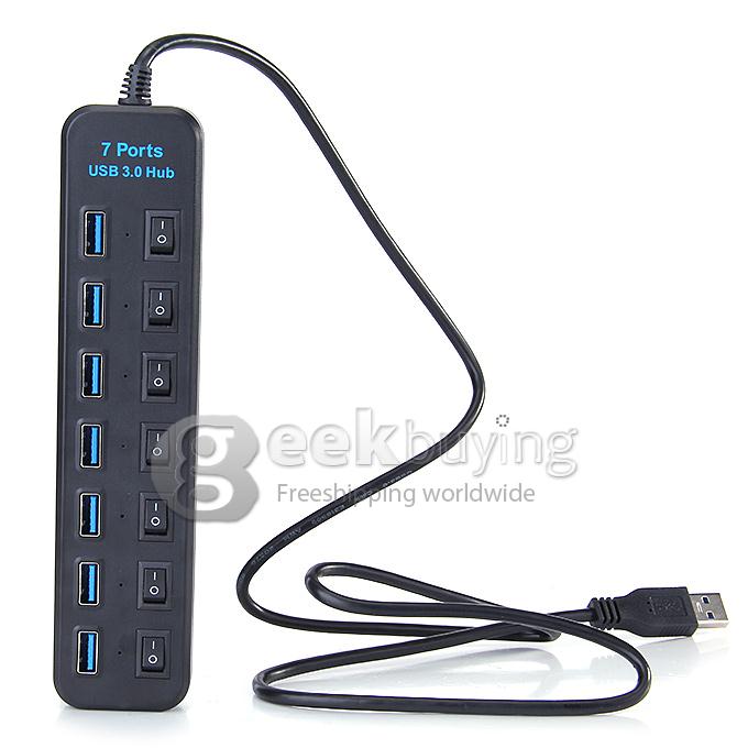 7 Ports USB 3.0 HUB with Super Speed 5 Gbps- Black