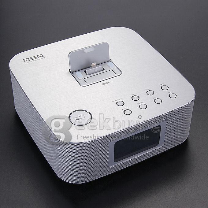 RSR DS406 Ultra-Portable Wireless Bluetooth Speaker FM Radio Alarm Clock Docking iPhone/iPad Alarm Clock Speaker
