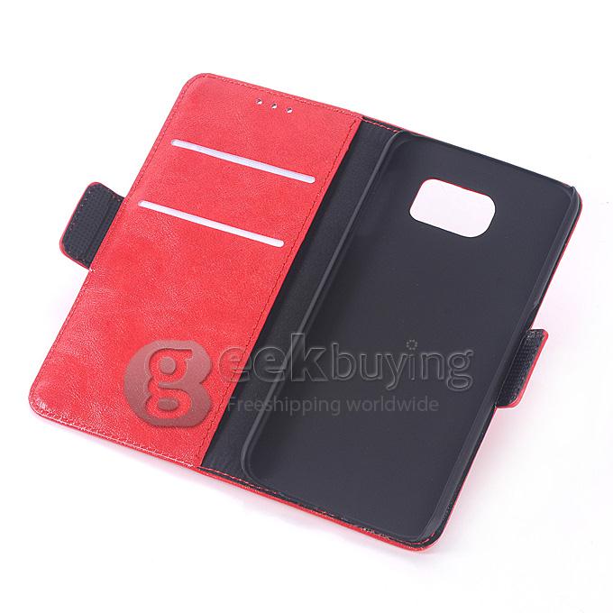 Protective Hard Cover Flip Stand Leather Case for SAMSUNG S6 Edge - Red