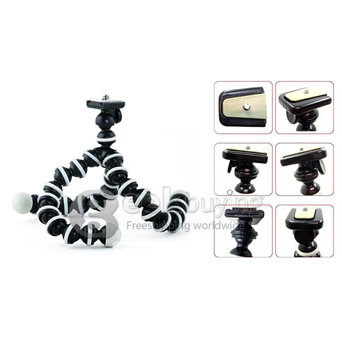 Middle Size Stylish Portable Flexible Leg Mini Tripod for GoPro KeeCoo Xiaoyi Yi Action Sports Camera - Black+white