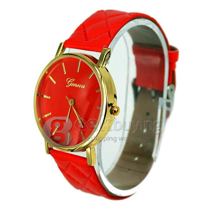 SG1243 Fashion Quartz Women Watch with Gold Shell - Red