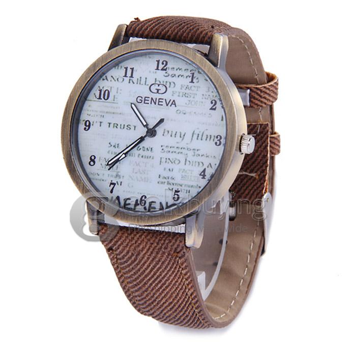 Geneva Stylish Unisex Quartz Watches Denim Fabric Wristwatch - Brown