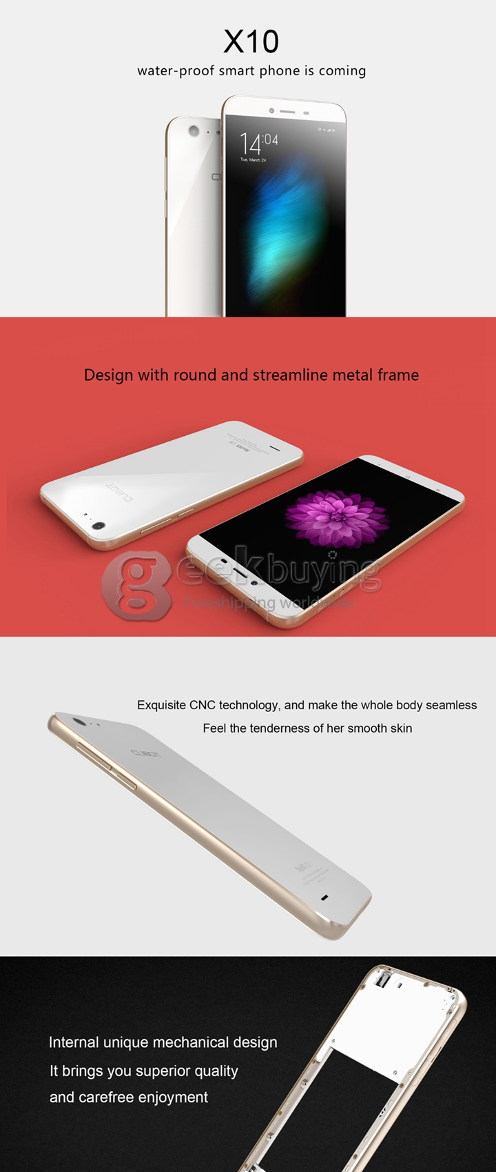 CUBOT X10 5.5inch MTK6592M 1.4GHz Octa Core Android 4.4 2GB 16GB IP65 Waterproof Smartphone IPS OGS HD 13MP 8MP - White