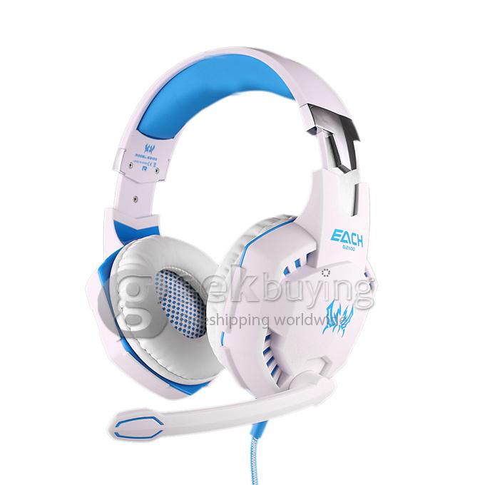 EACH G2100 Vibration Function Professional Gaming Headphone Game Headset With Mic Stereo Bass LED Light - White+Blue