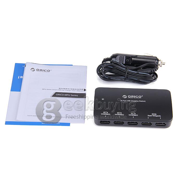 ORICO MPU-5S Auto 12V 5 Port Smart Charger Universal Car Converter Adapter for iPhone Smartphone Tablet PC- Black