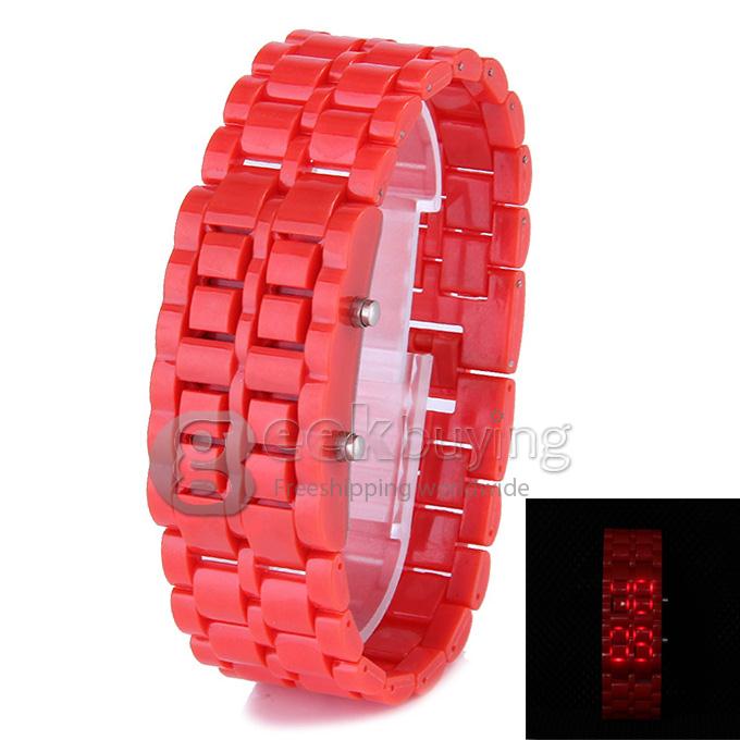 Lava Watch Digital Red Binary LED Bracelet Wristwatch with Plastic Strap For Unisex - Red
