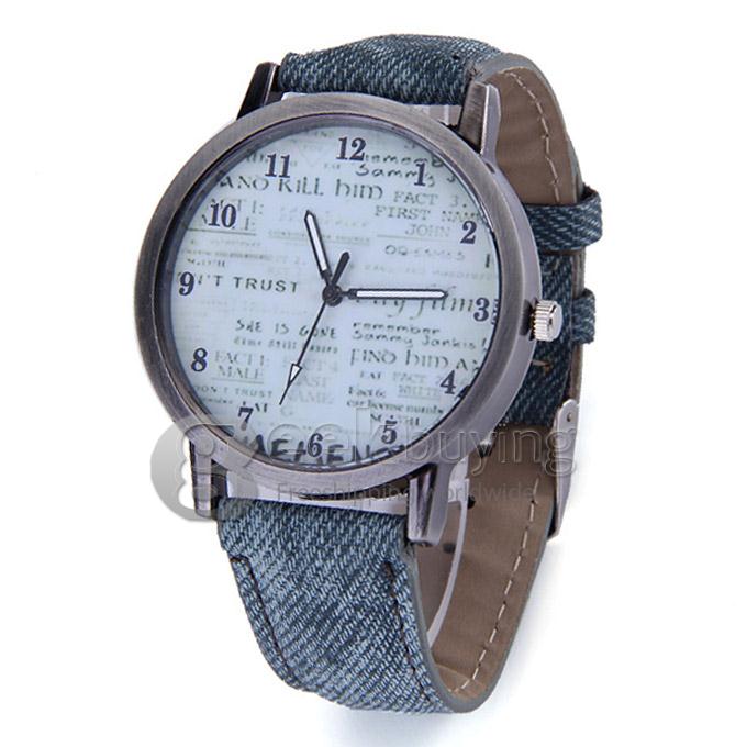 Stylish Unisex Quartz Sports Watches Denim Fabric Wristwatch - Gray
