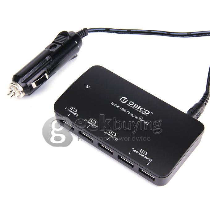 ORICO MPU-5S Auto 12V 5 Port Smart Charger Universal Car Converter Adapter for iPhone Smartphone Tablet PC- Black