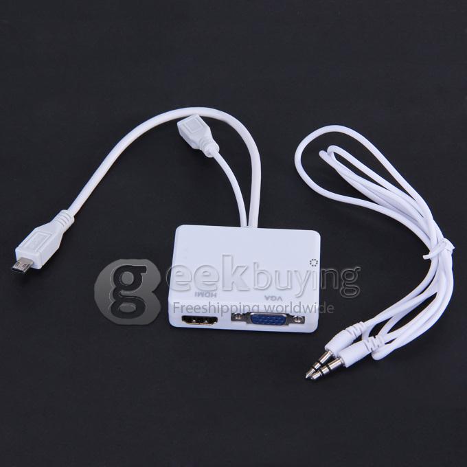 MHL / Micro to VGA & HDMI Adapter Splitter for Samsung Galaxy S3 - White