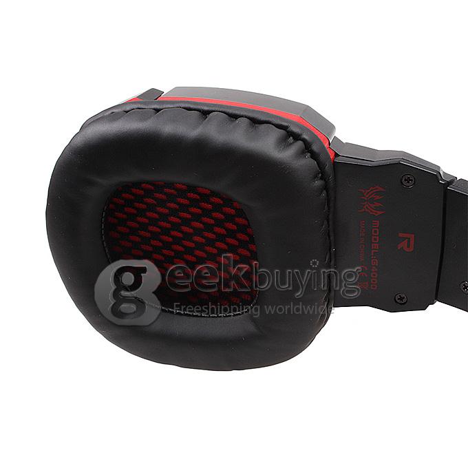 EACH G4000 Adjustable Antinoise Dazzle Light Game Stereo Headphone USB/Audio Jack Input Stretchable Band - Black+Red
