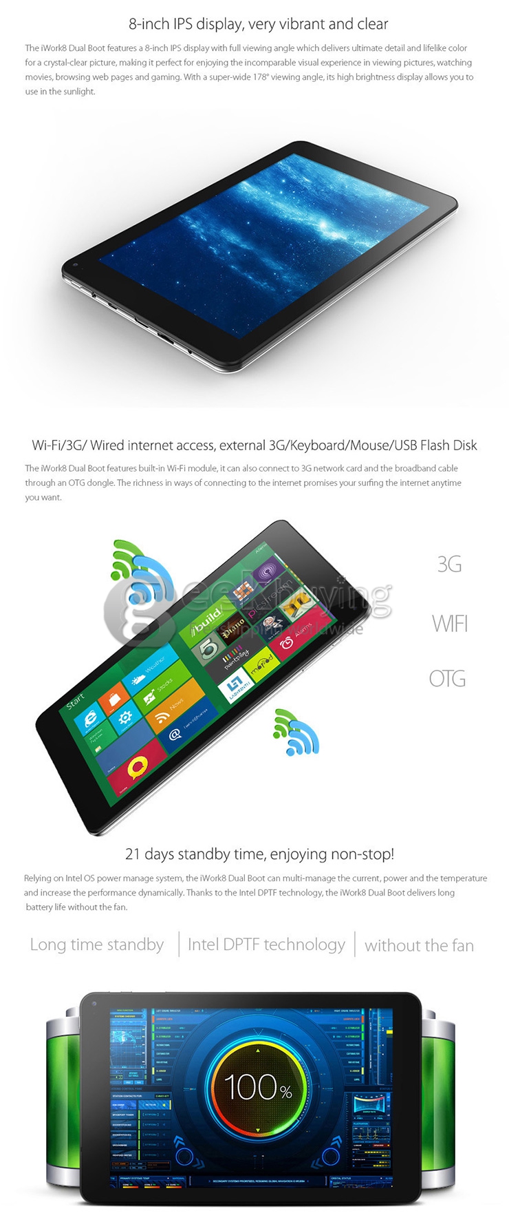 Cube iWork8 Ultrapad Dual Boot 2GB/32GB Tablet PC Win 8.1 + Android 4.4 Intel Z3735F Quad Core 1.8GHz 8