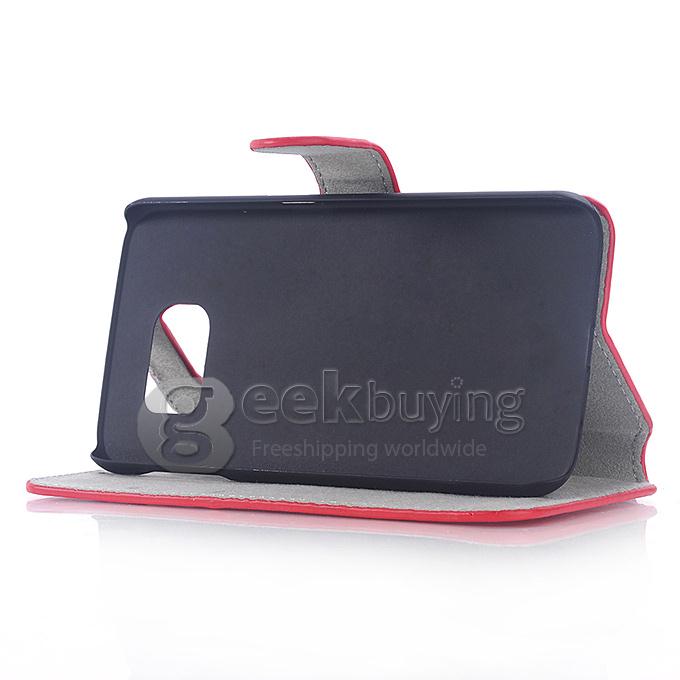 Protective Hard Cover Flip Stand Leather Case for Samsung Galaxy S6 - Red