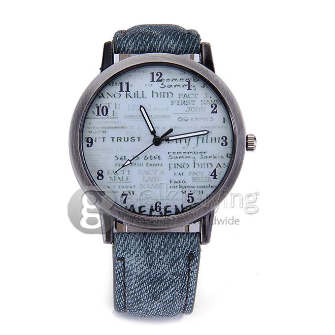 Stylish Unisex Quartz Sports Watches Denim Fabric Wristwatch - Gray