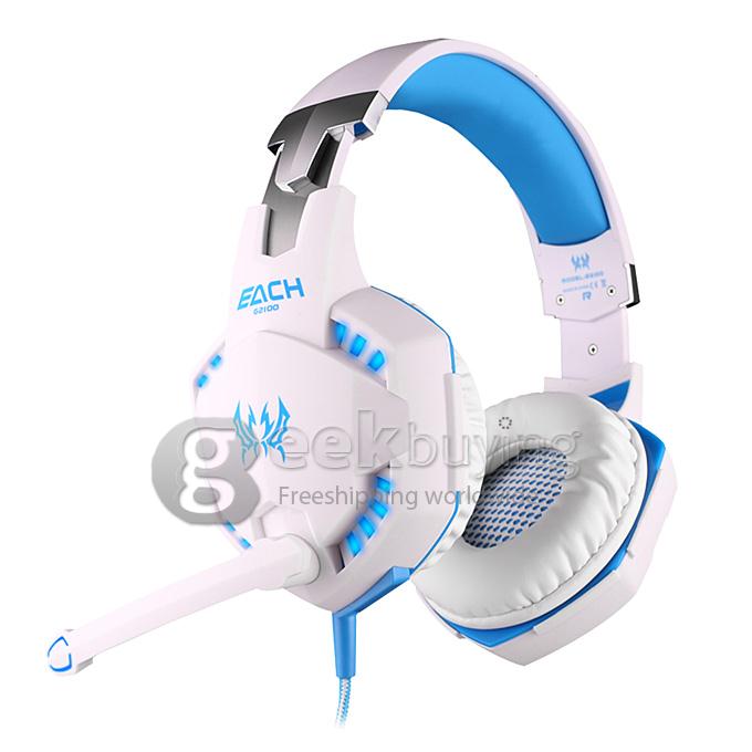 EACH G2100 Vibration Function Professional Gaming Headphone Game Headset With Mic Stereo Bass LED Light - White+Blue