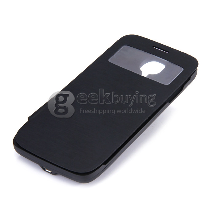 3200mAH External Power Bank Backup Battery Charger with View Flip Stand Case for Samsung Galaxy S4 i9500 - Black