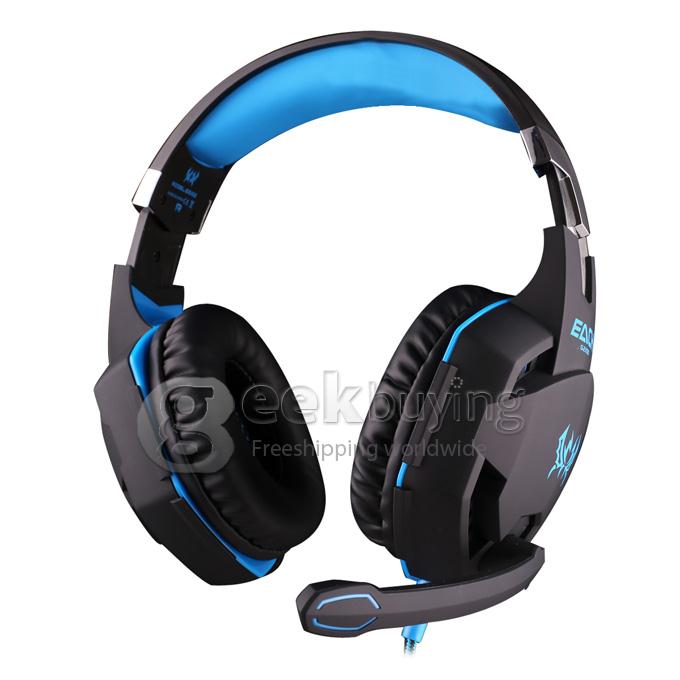 EACH G2100 Vibration Function Professional Gaming Headphone Game Headset With Mic Stereo Bass LED Light - Black+Blue