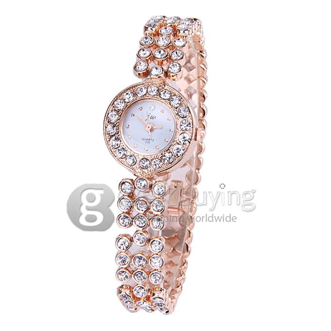 JW 3027 Fashion Flash Brick Diamond Style Bracelet Watches - Golden