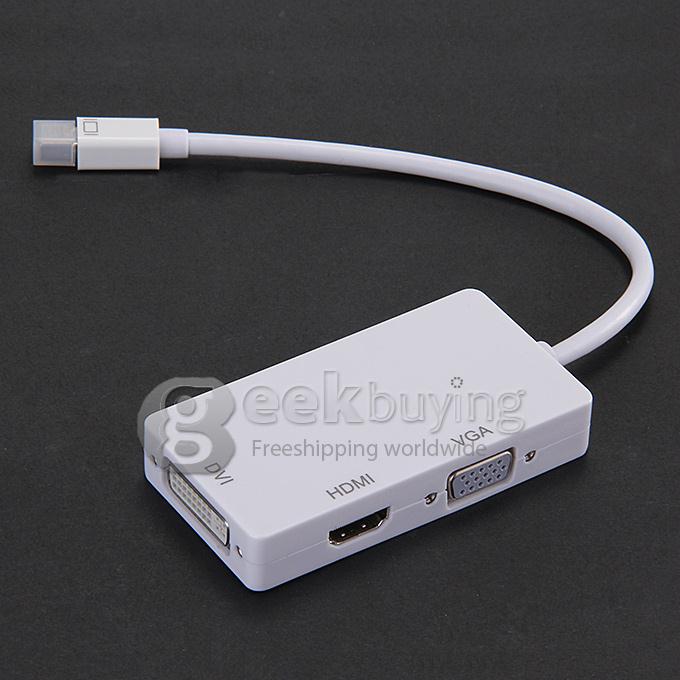 3-In-1 DisplayPort to Digi-port Adapter Mini DP Male to HDMI / VGA / DVI Female Converter Adapter - White