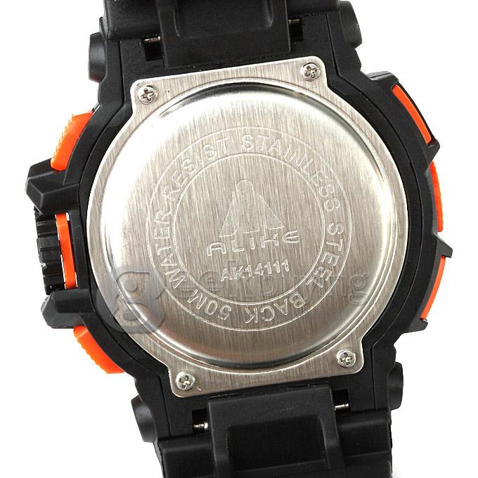 Multi-functional AK14111 Waterproof Sports Watch with Double Movement Analog & Digital Display - Orange + Black