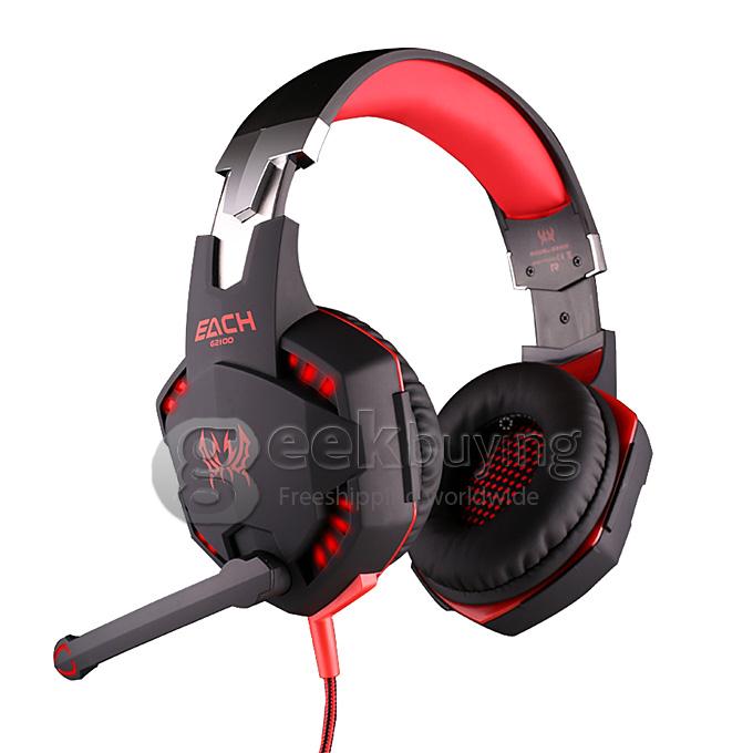 EACH G2100 Vibration Function Professional Gaming Headphone Game Headset With Mic Stereo Bass LED Light - Black+Red