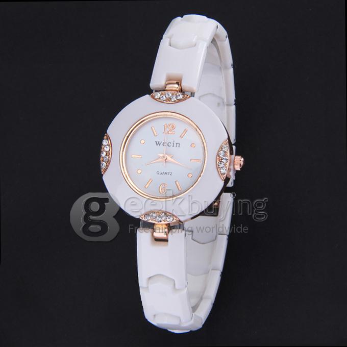 Wecin Fashion Women Bracelet Wrist Watches with Semi-circle Design - White