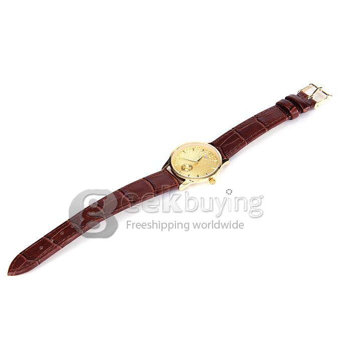 Jijia SG8008 2.5 Needles Women Quartz Watch Water Resistant Wristwatch - Golden + Brown