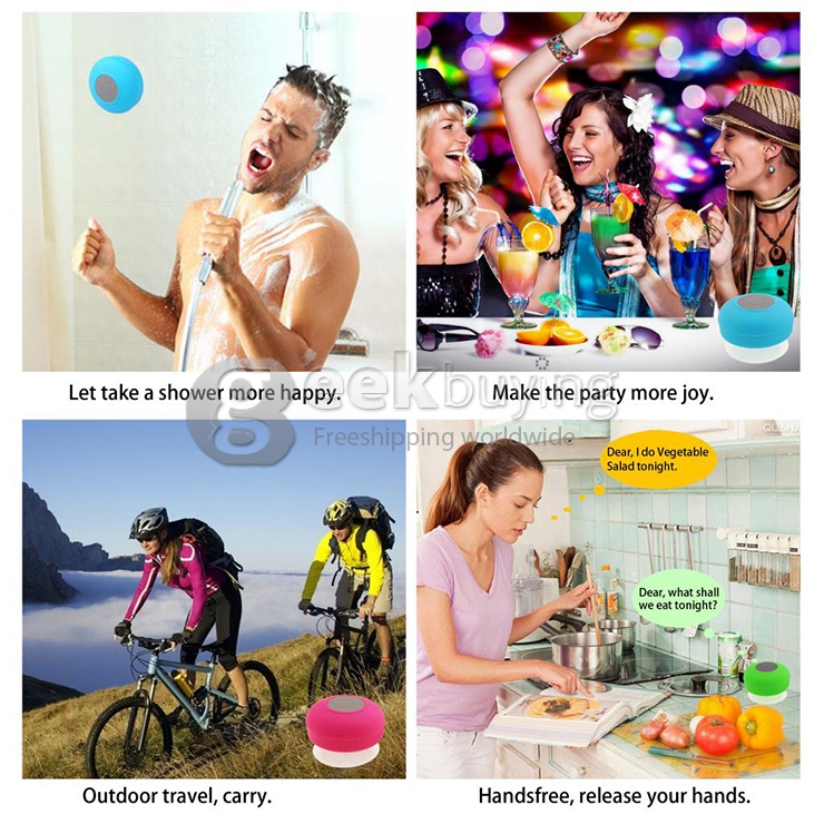 AEN IPX4 Wireless Bluetooth Shower Speaker BT3.0+EDR 2.4GHZ With Built-in Microphone & Suction Cup - Black