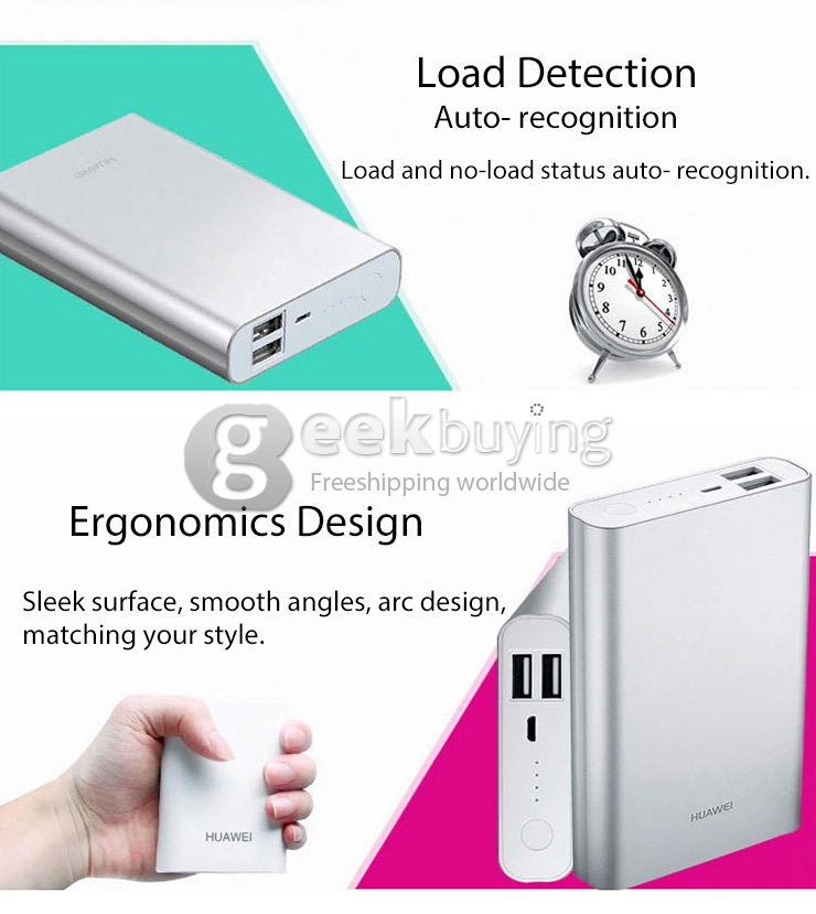 Original HUAWEI 13000mAh Dual USB 2A Portable Power Bank External Battery Charger for Cellphone Tablet iPhone 6 Plus - Silver