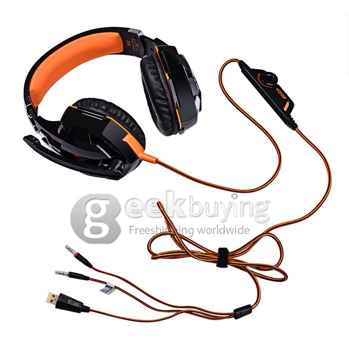 EACH G2000 Over-ear Gaming Headphone Earphone Headband With Mic Stereo Bass LED Light For PC Game - Black+Orange