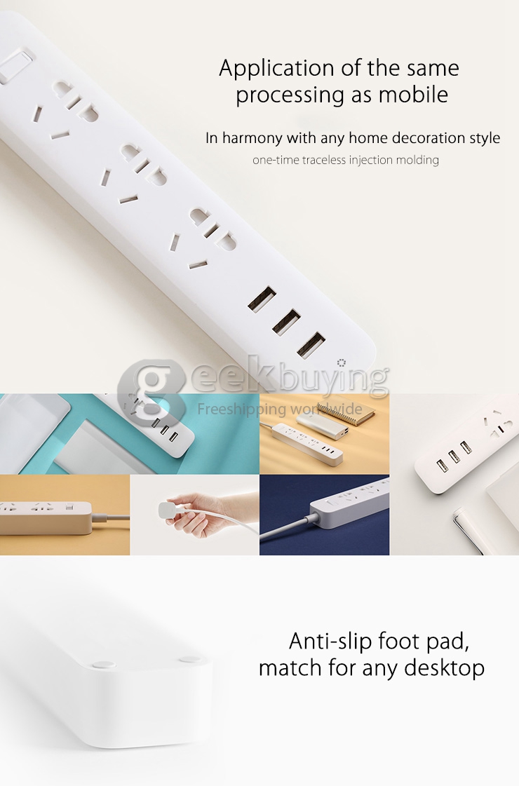 Xiaomi Mi Power Strip Patch Board with 3 USB Port 2A Fast Charge Mini Socket Adapter - White