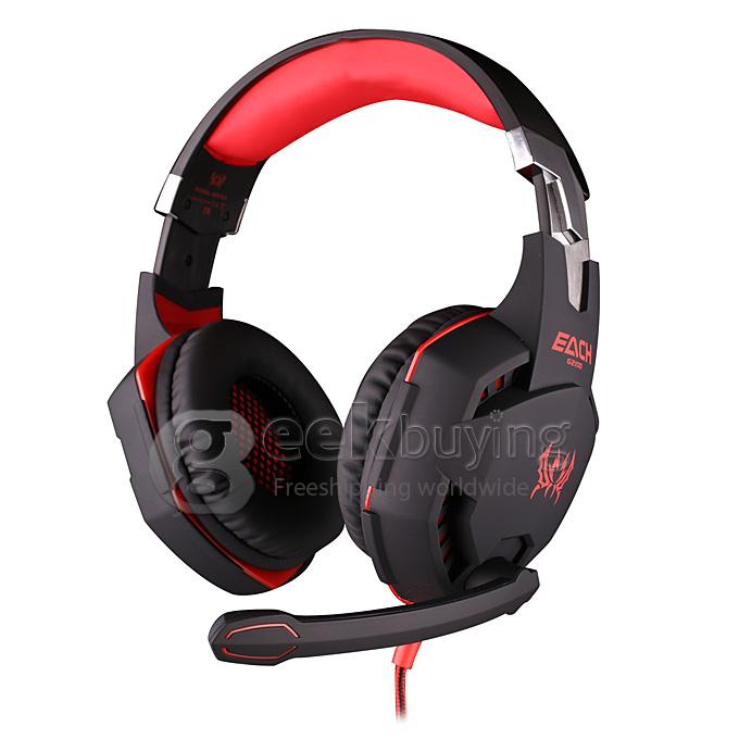 EACH G2100 Vibration Function Professional Gaming Headphone Game Headset With Mic Stereo Bass LED Light - Black+Red