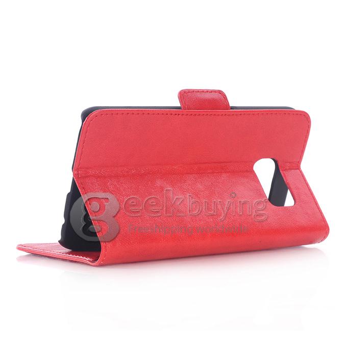 Protective Hard Cover Flip Stand Leather Case for SAMSUNG S6 Edge - Red