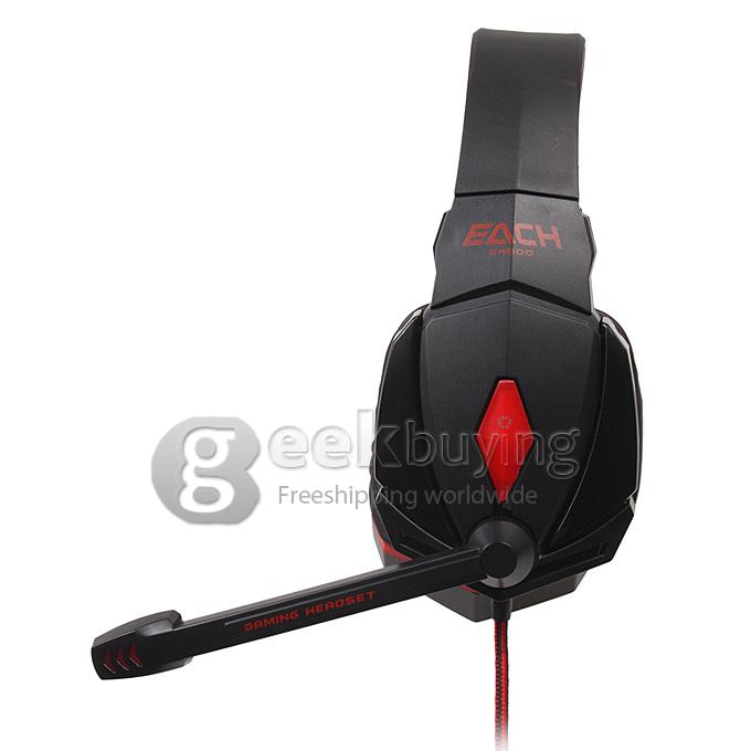 EACH G4000 Adjustable Antinoise Dazzle Light Game Stereo Headphone USB/Audio Jack Input Stretchable Band - Black+Red