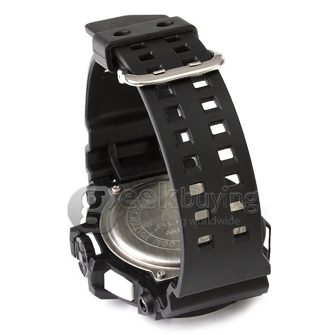 Multi-functional AK14111 Waterproof Sports Watch with Double Movement Analog & Digital Display - White + Black
