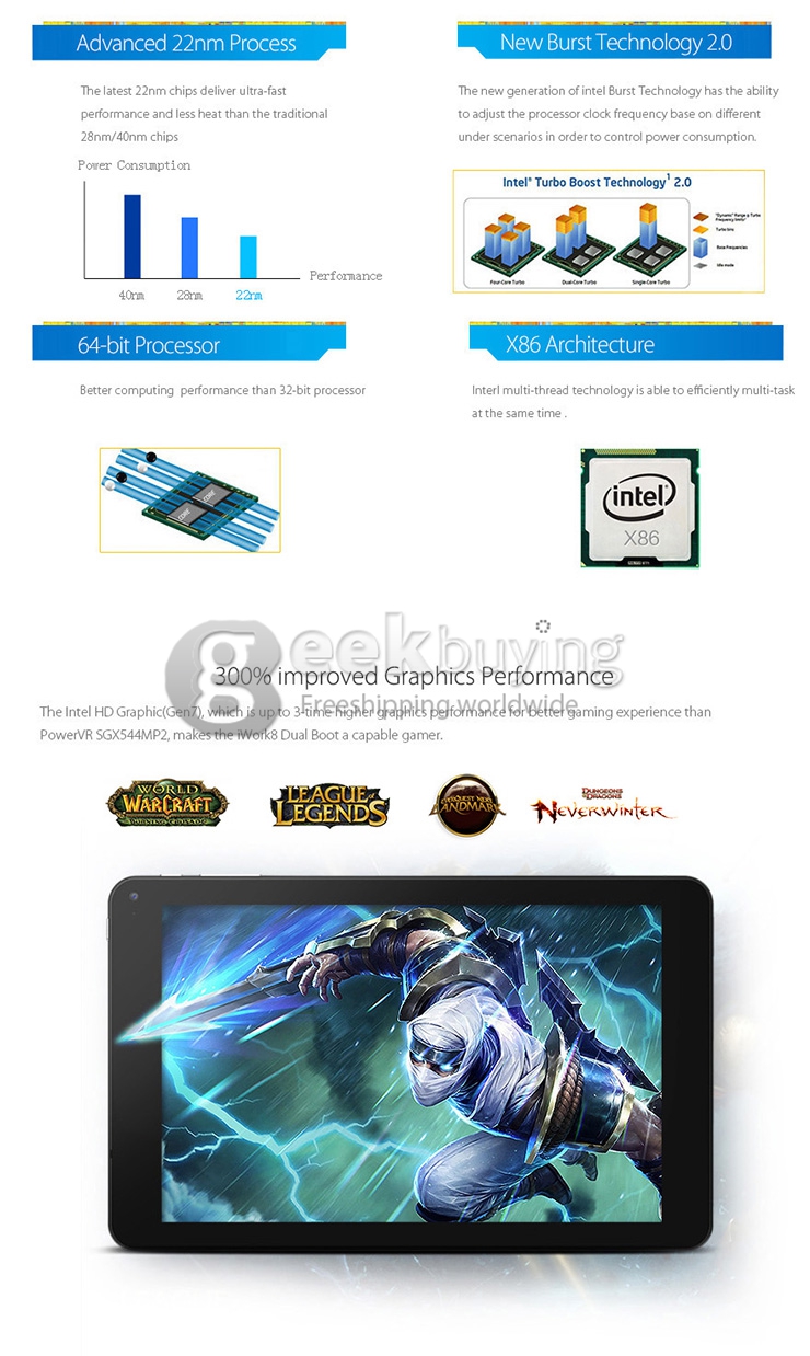 Cube iWork8 Ultrapad Dual Boot 2GB/32GB Tablet PC Win 8.1 + Android 4.4 Intel Z3735F Quad Core 1.8GHz 8