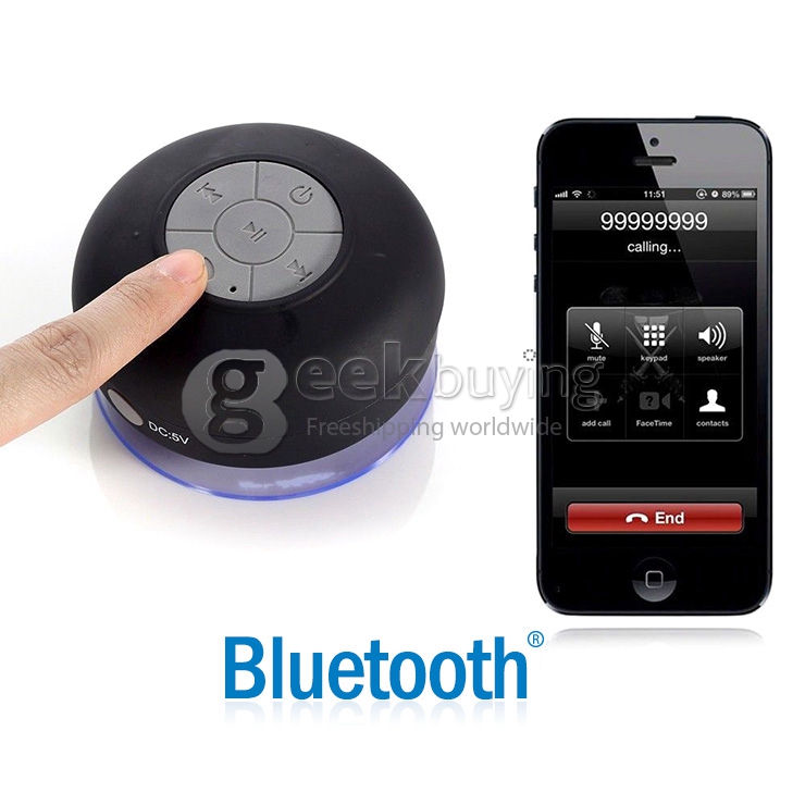 AEN IPX4 Wireless Bluetooth Shower Speaker BT3.0+EDR 2.4GHZ With Built-in Microphone & Suction Cup - Black