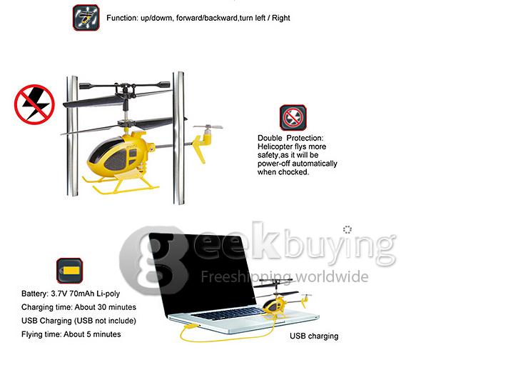 SYMA S6 Mini 3 Channel Super Mini Micro RC Remote Control Helicopter with Gyro - Yellow