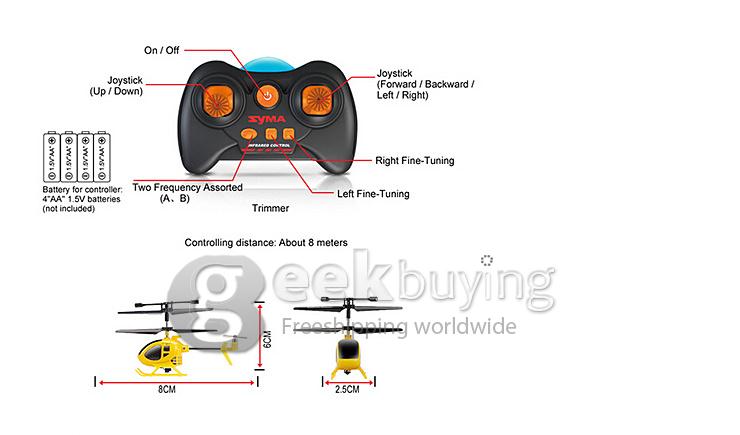 SYMA S6 Mini 3 Channel Super Mini Micro RC Remote Control Helicopter with Gyro - Yellow