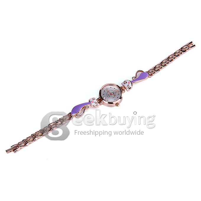 JW3471 Fashion Curve Cat Bracelet Watches - Purple + Golden