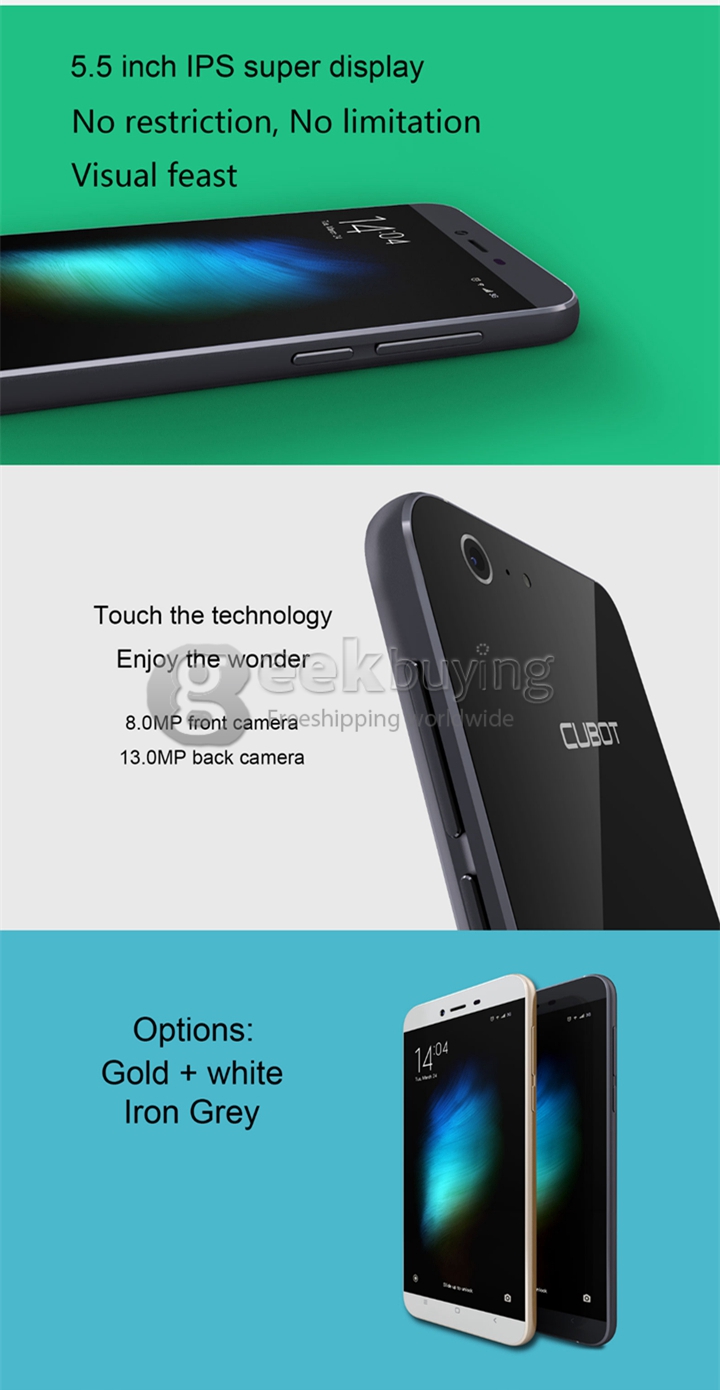 CUBOT X10 5.5inch MTK6592M 1.4GHz Octa Core Android 4.4 2GB 16GB IP65 Waterproof Smartphone IPS OGS HD 13MP 8MP - Black