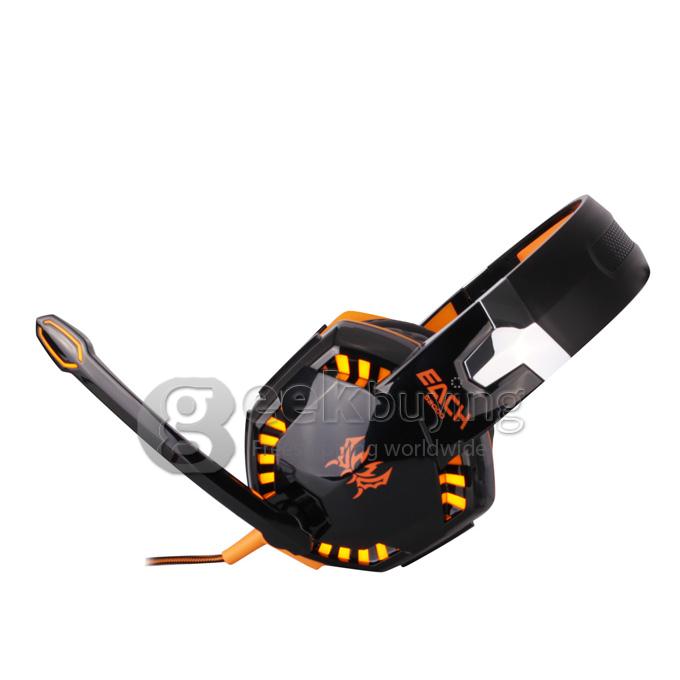 EACH G2000 Over-ear Gaming Headphone Earphone Headband With Mic Stereo Bass LED Light For PC Game - Black+Orange