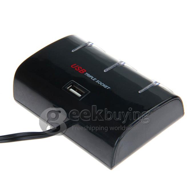 WF-073 1-to-3 Car Cigarette Lighter Socket Power Adapter with 1 USB Output - Black (DC 12V-24V)