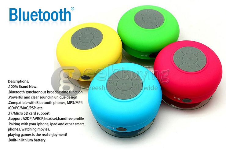 AEN IPX4 Wireless Bluetooth Shower Speaker BT3.0+EDR 2.4GHZ With Built-in Microphone & Suction Cup - Black