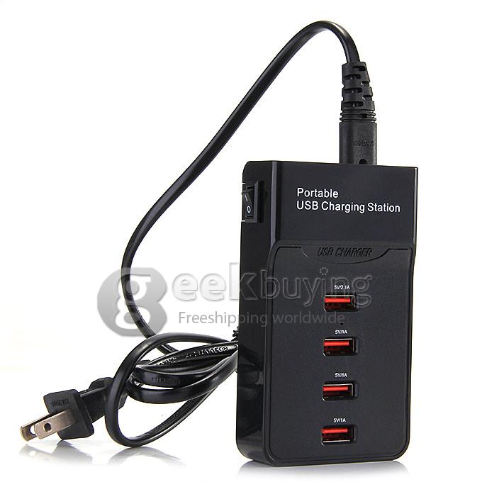 HDH-323 Smart Fast 4 Ports USB Charger US Plug - Black