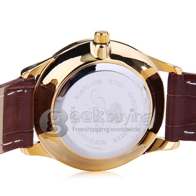 Jijia SG8008 2.5 Needles Women Quartz Watch Water Resistant Wristwatch - Golden + Brown