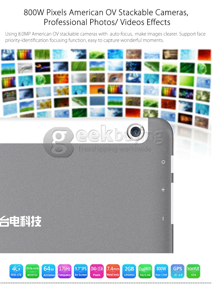 Teclast P98 4G Android 4.4 Phone Call Tablet PC 4G/3G/2G Phablet 2GB/32GB MTK8752 64 Bit Octa Core IPS Retina 9.7 Inch 2048*1536 GPS OTG WiFi - White