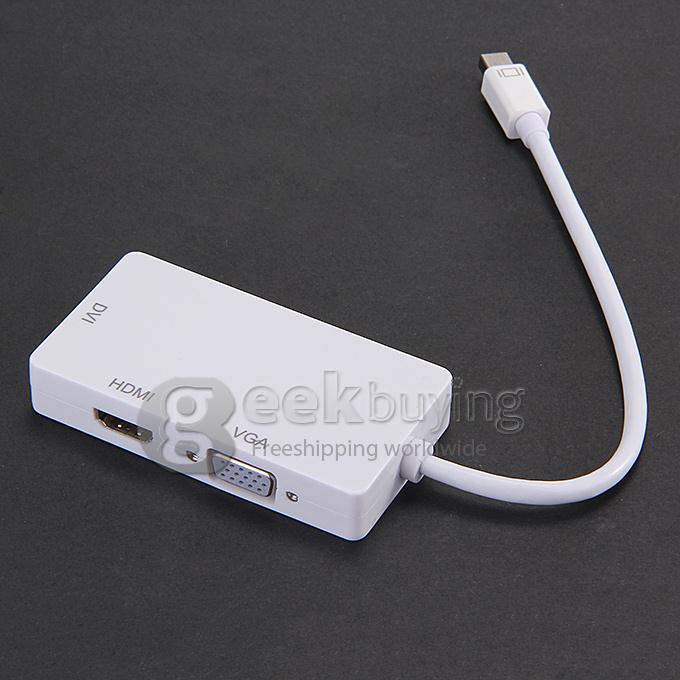 3-In-1 DisplayPort to Digi-port Adapter Mini DP Male to HDMI / VGA / DVI Female Converter Adapter - White