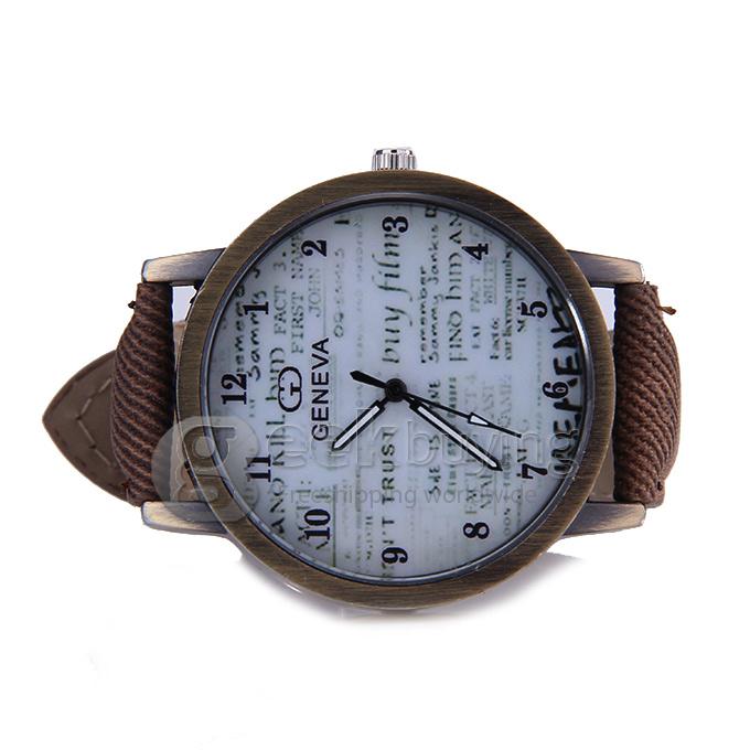 Geneva Stylish Unisex Quartz Watches Denim Fabric Wristwatch - Brown