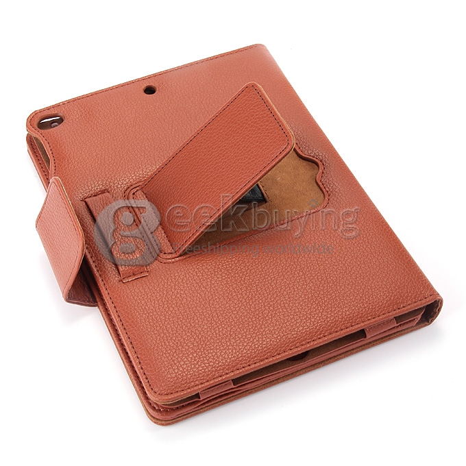 Newest Bluetooth ABS Keyboard Separated Leather Case for Apple iPad 5 iPad Air - Brown